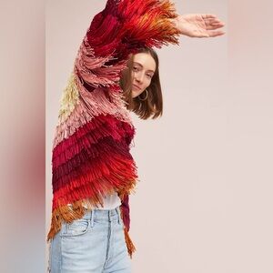Anthropologie Vanessa Virginia Red Tassel Fringe Jacket Small